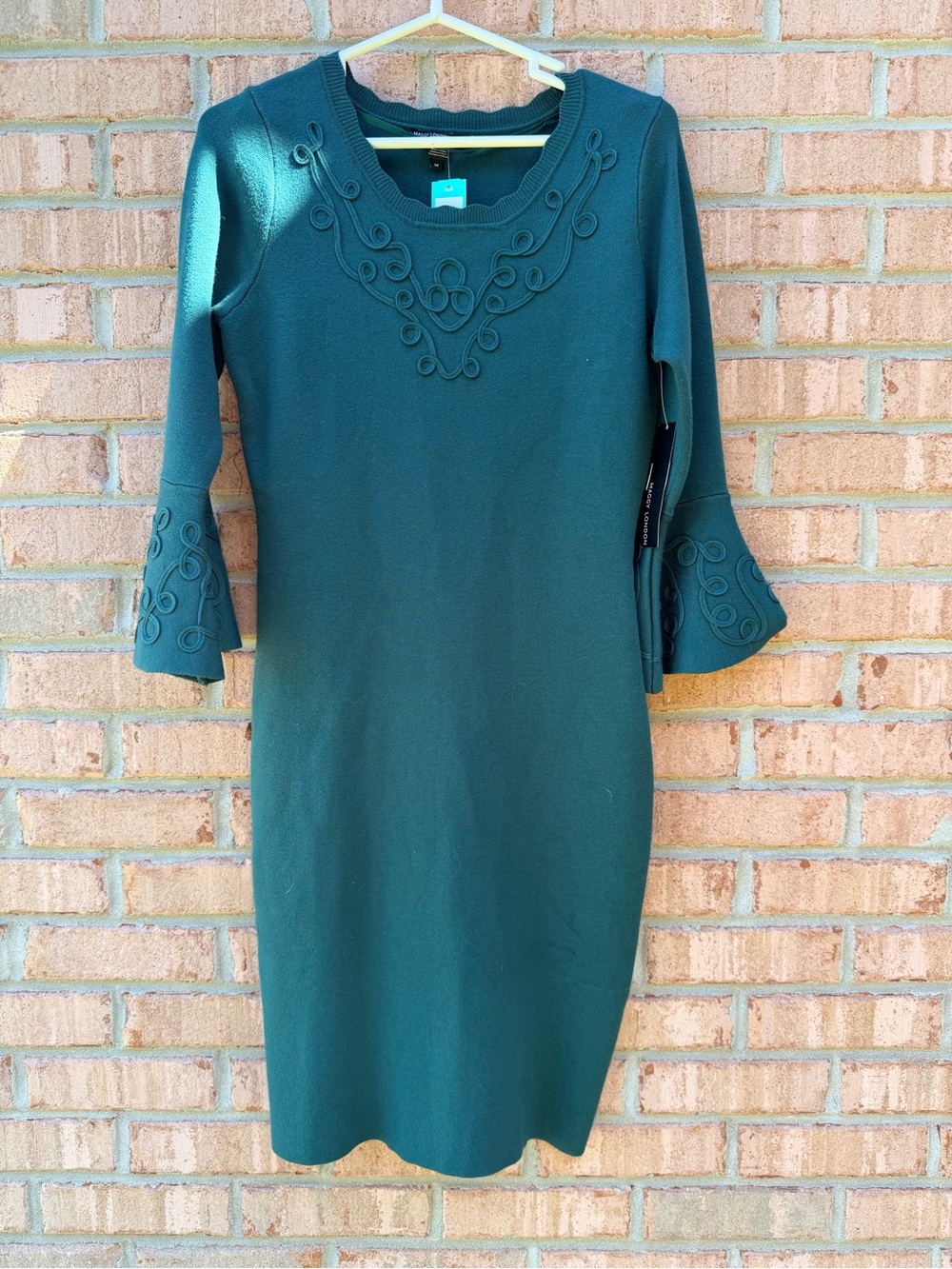 Maggy London Teal Knit Bell-Sleeve Midi Dress